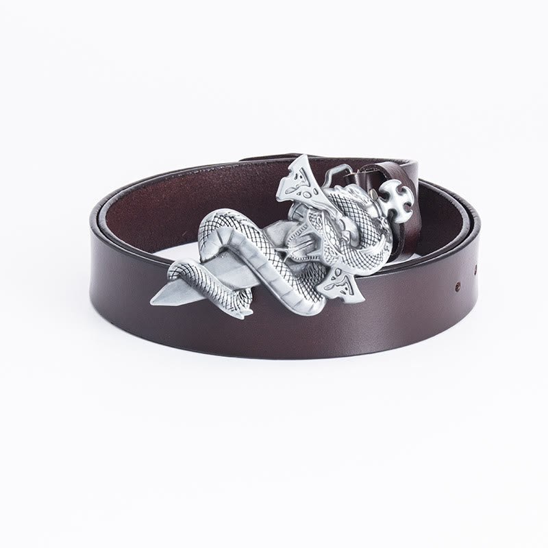 Men's Western Snake Knight's Sword Leather Belt - Brown - 46 - image 10