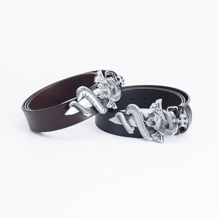 Men's Western Snake Knight's Sword Leather Belt - image 3
