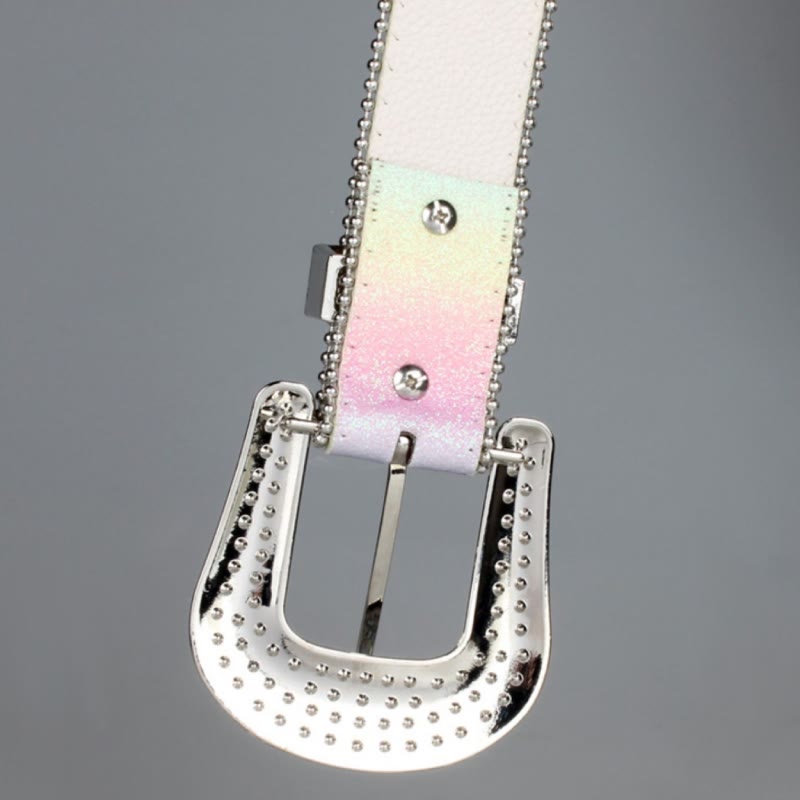 Women's Colorful Rainbow Rhinestone Leather Belt