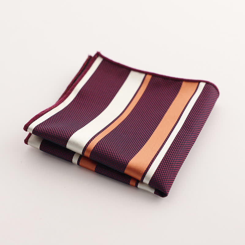 Men's Burgundy Series Striped Geometrical Pattern Pocket Square