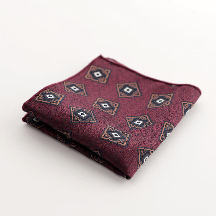 Men's Burgundy Series Striped Geometrical Pattern Pocket Square