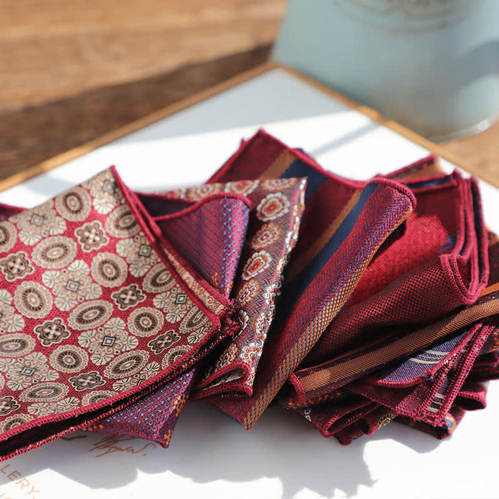 Men's Burgundy Series Striped Geometrical Pattern Pocket Square