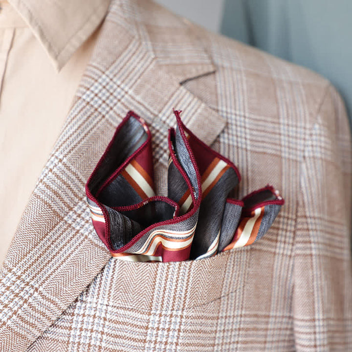 Men's Burgundy Series Striped Geometrical Pattern Pocket Square