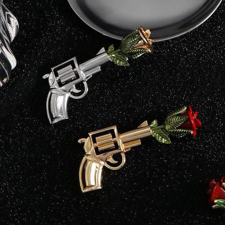 Vintage Pistol Rose Brooch Shirt Accessories