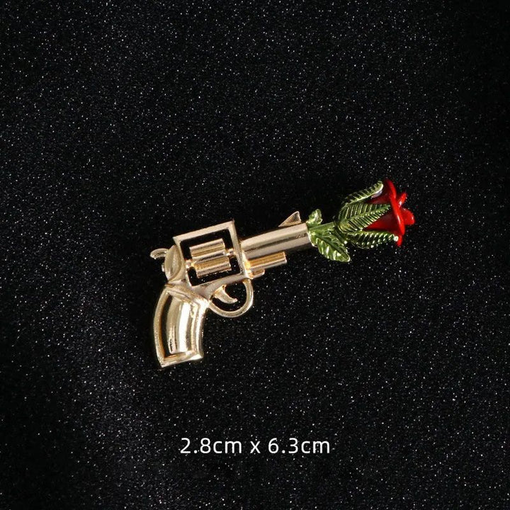 Vintage Pistol Rose Brooch Shirt Accessories - image 5