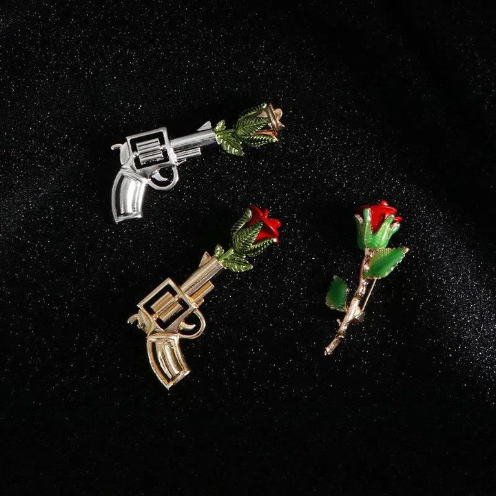 Vintage Pistol Rose Brooch Shirt Accessories
