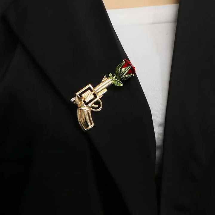 Vintage Pistol Rose Brooch Shirt Accessories
