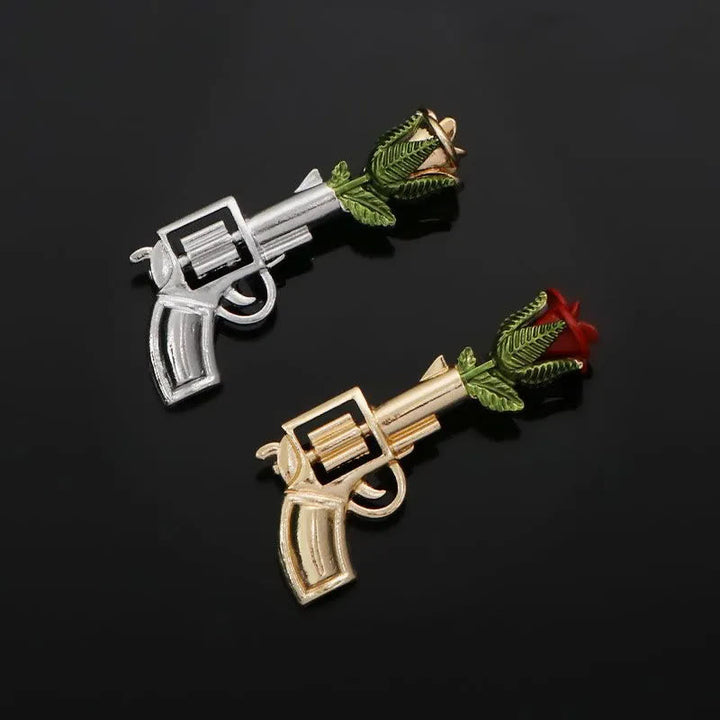 Vintage Pistol Rose Brooch Shirt Accessories