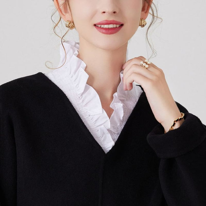 V Neck Detachable False Collar Shirt For Women