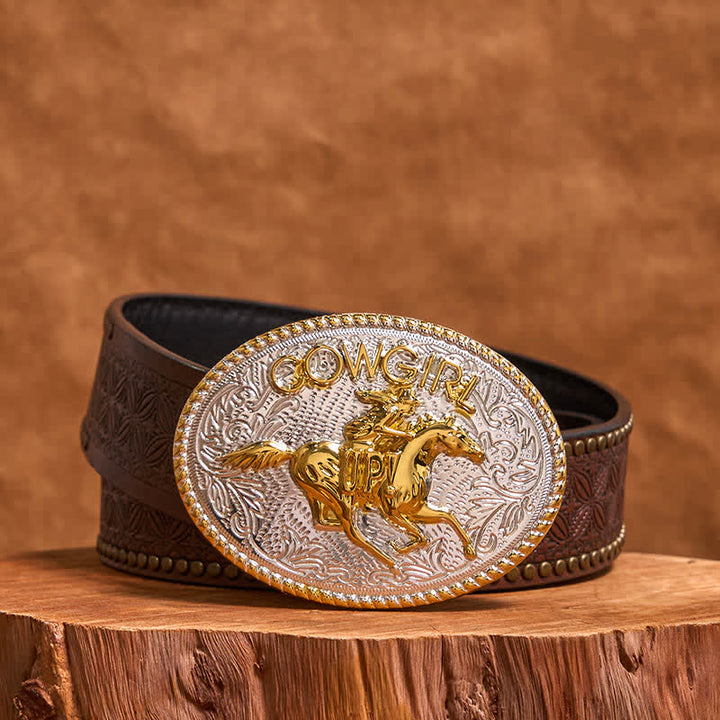 Cowgirl DIY Gold & Silver Horseback Riding Buckle Leather Belt