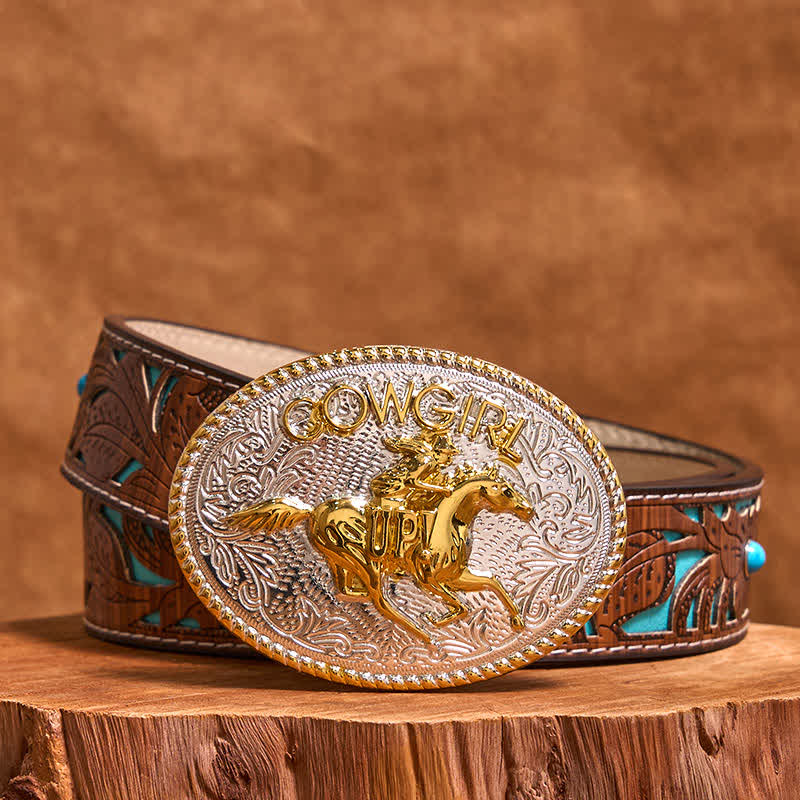 Cowgirl DIY Gold & Silver Horseback Riding Buckle Leather Belt