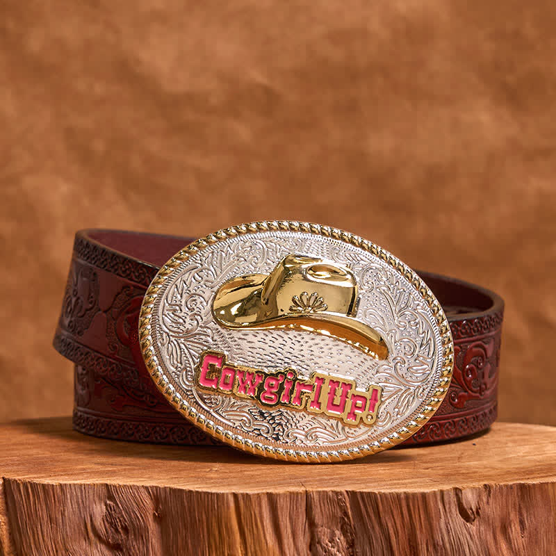 Cowgirl Up DIY Gold & Silver Western Hat Buckle Leather Belt