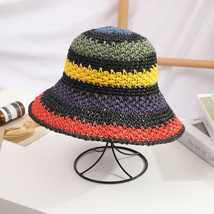 Women's Boho Style Colorful Rainbow Foldable Straw Hat