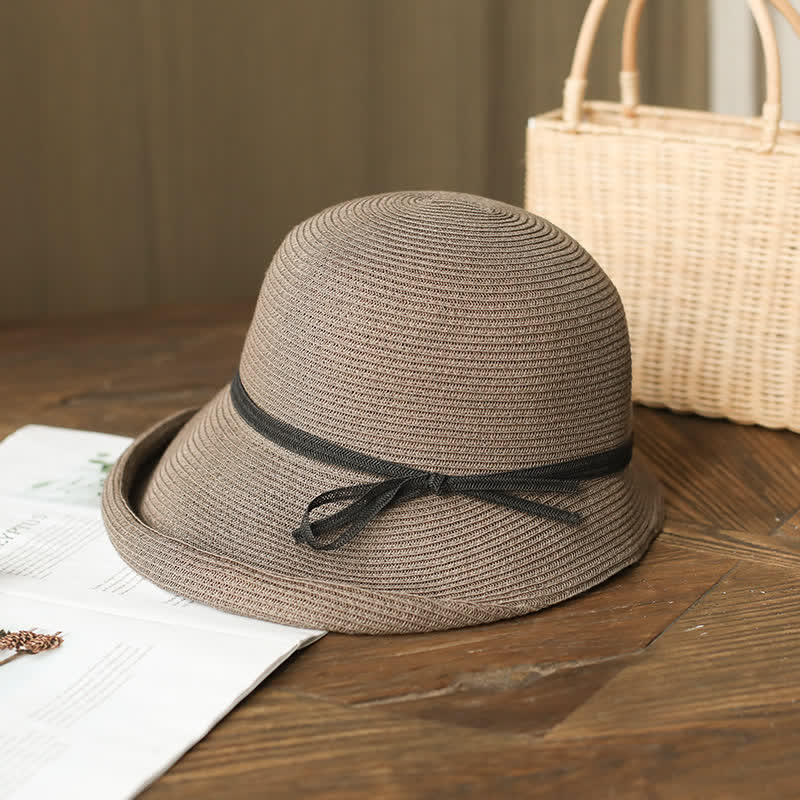 Women's Simple Style Roll Brim Foldable Straw Hat