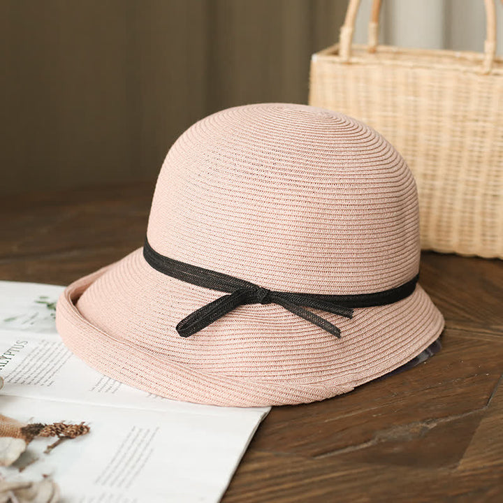 Women's Simple Style Roll Brim Foldable Straw Hat