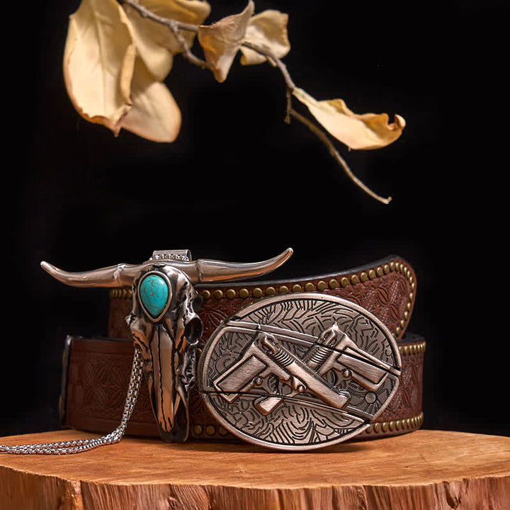 Practical DIY Hidden Knife Buckle Turquoise Longhorn Bull Pendant Bundle Set - Dual Pistols - Turquoise Carved Belt - 40 - image 32
