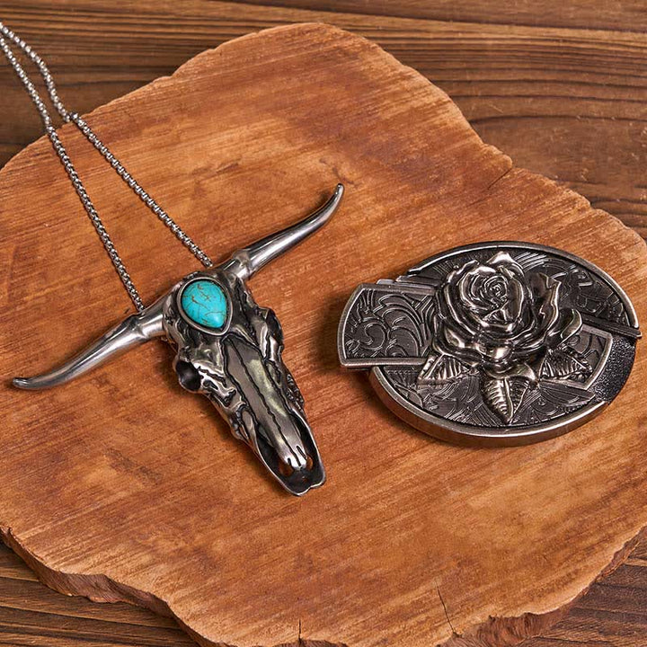 Practical DIY Hidden Knife Buckle Turquoise Longhorn Bull Pendant Bundle Set - Rose - Without Belt - Not Included Belt - image 16