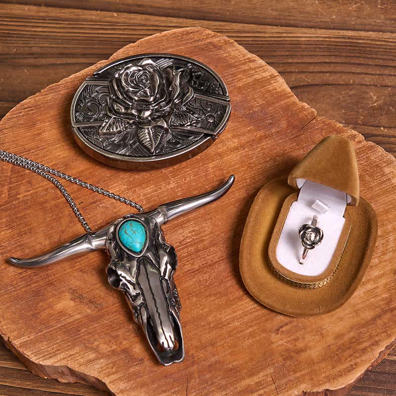 Rose Theme DIY Hidden Knife Belt Buckle Turquoise Bull Pendant Bundle Set - Rose - Without Belt - Not Included Belt - image 1