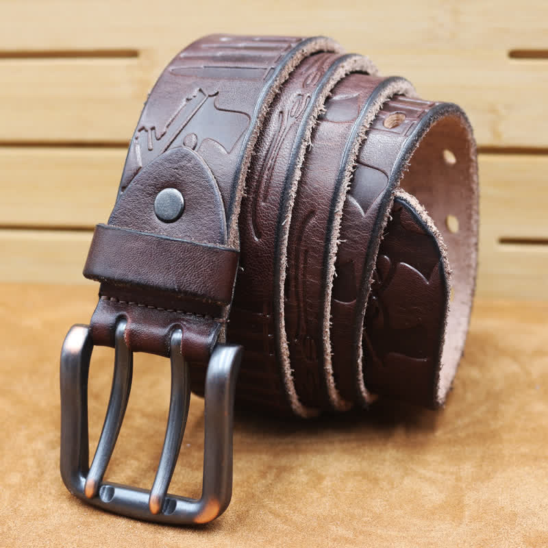 English Letter Gun Bullet Embossment Leather Belt