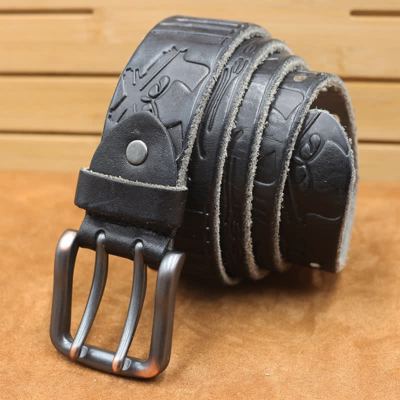 English Letter Gun Bullet Embossment Leather Belt