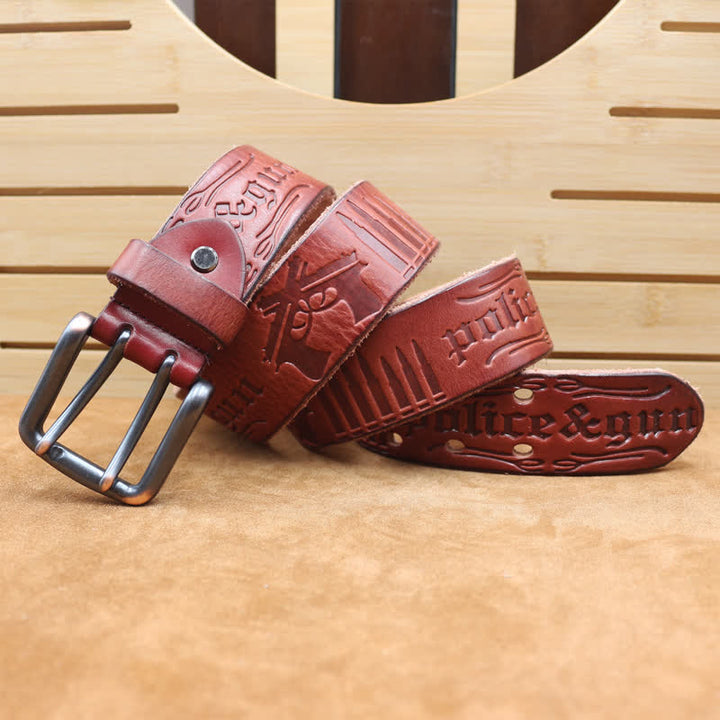 English Letter Gun Bullet Embossment Leather Belt