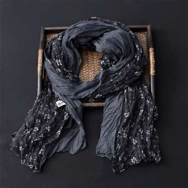 Spring Floral Contrast Color Cotton And Linen Thin Scarf - #12 Black Floral - image 11