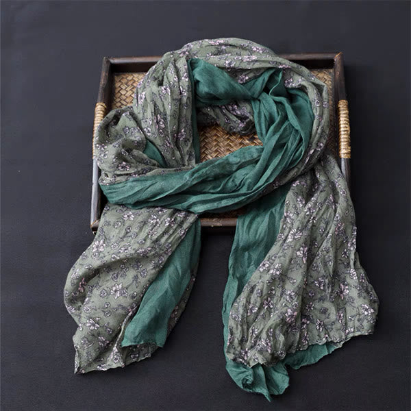 Spring Floral Contrast Color Cotton And Linen Thin Scarf