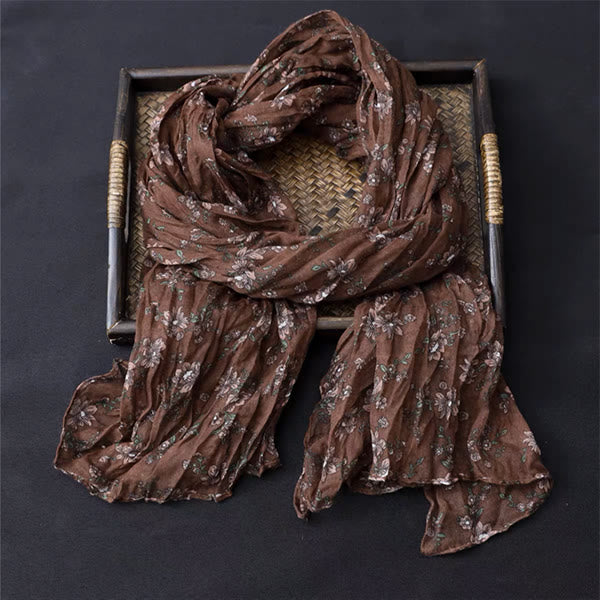 Spring Floral Contrast Color Cotton And Linen Thin Scarf - #9 Brown Floral - image 8