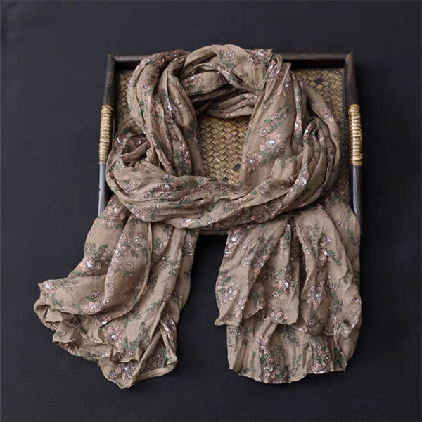 Spring Floral Contrast Color Cotton And Linen Thin Scarf - #11 Khaki - image 10