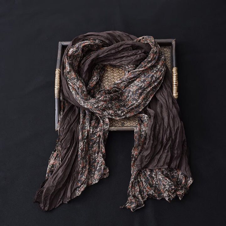 Spring Floral Contrast Color Cotton And Linen Thin Scarf - #14 Chocolate - image 13