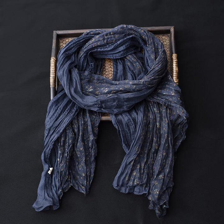 Spring Floral Contrast Color Cotton And Linen Thin Scarf - #15 Blue Flowers - image 14