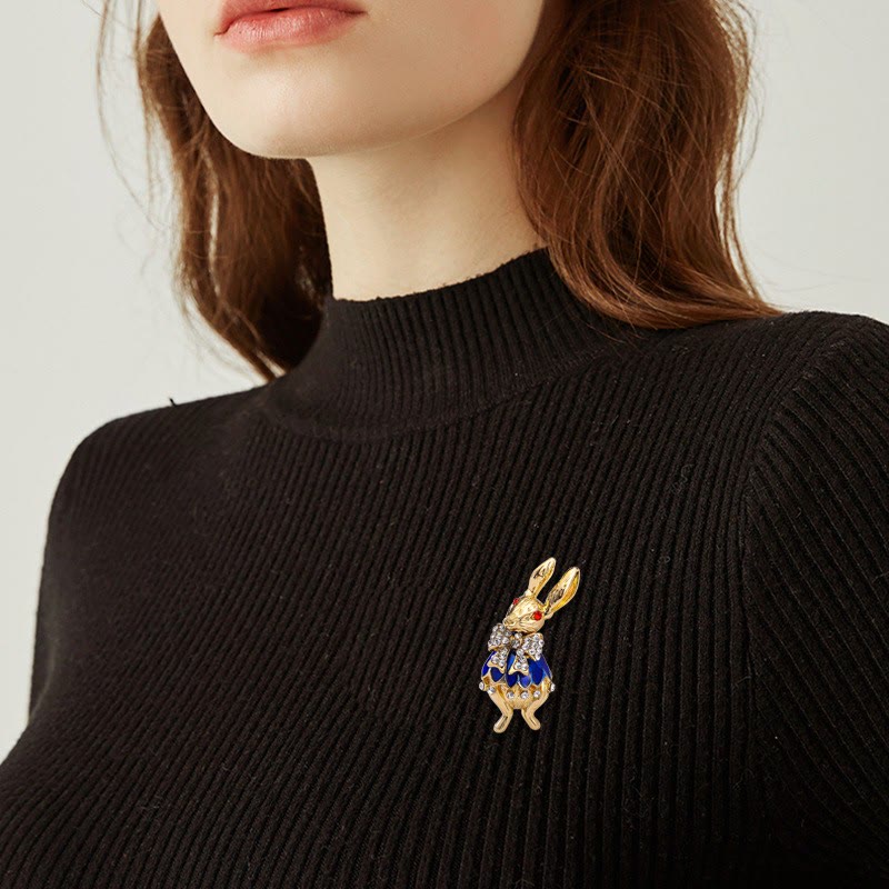 Cute Glaze Rhinestone Rabbit Brooch Shirt Accessories