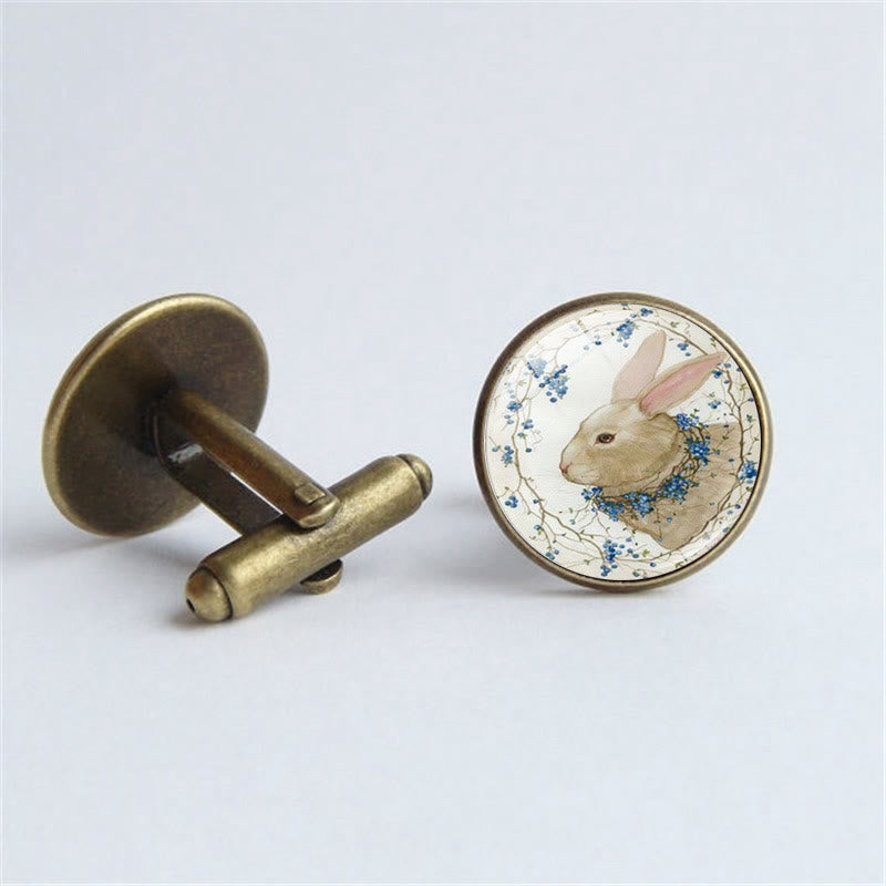 Men's 1 Pair Bunny Time Gem Button Covers Set Cufflinks