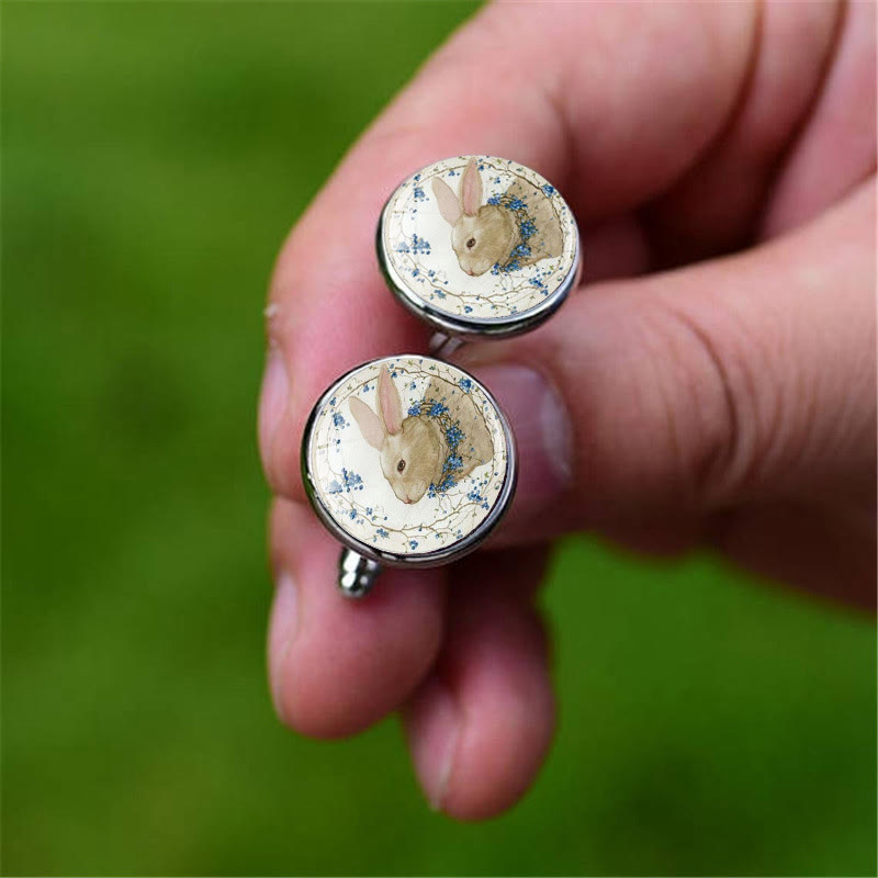 Men's 1 Pair Bunny Time Gem Button Covers Set Cufflinks - image 2