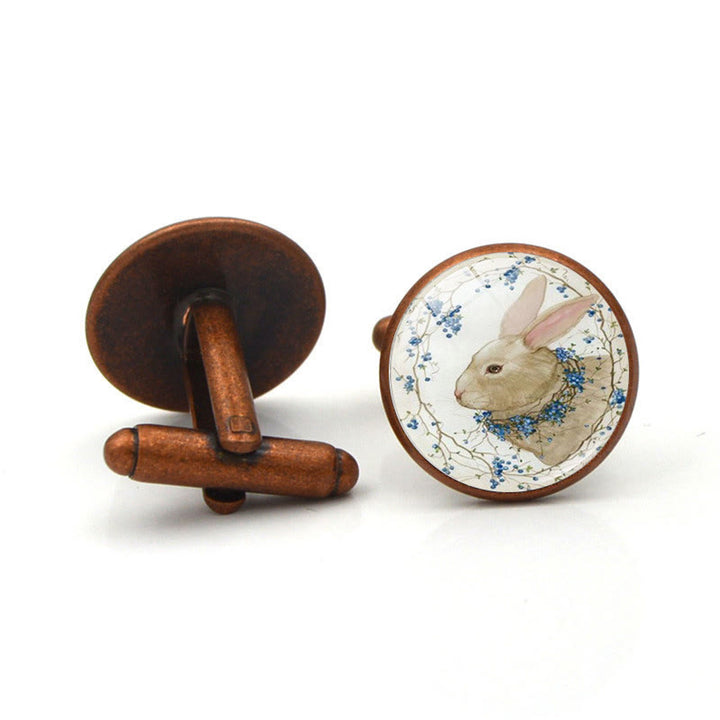 Men's 1 Pair Bunny Time Gem Button Covers Set Cufflinks - Red Copper - image 6