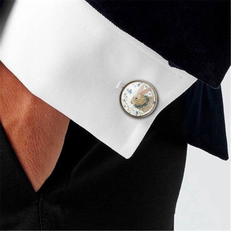 Men's 1 Pair Bunny Time Gem Button Covers Set Cufflinks