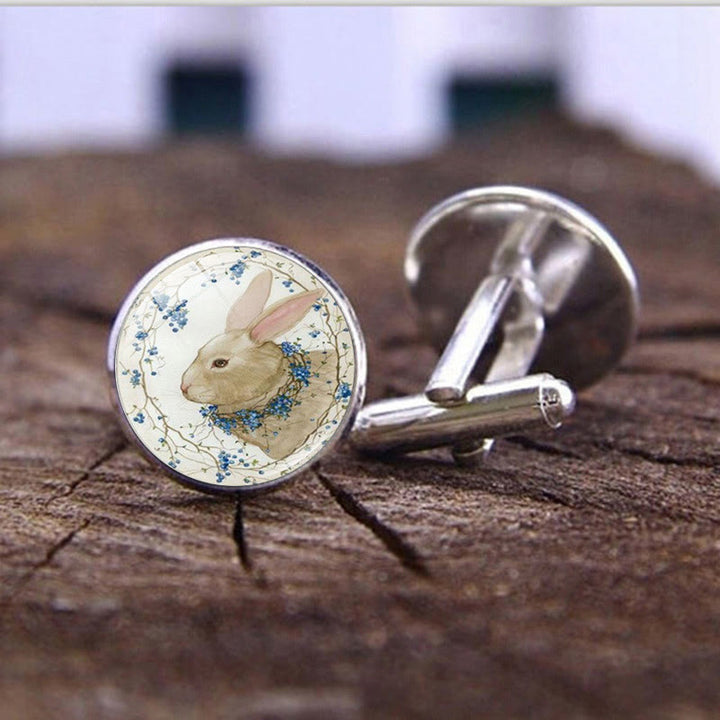 Men's 1 Pair Bunny Time Gem Button Covers Set Cufflinks - Silver - image 0