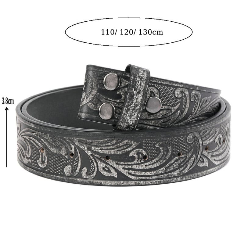 Men's Black Floral Pattern DIY Leather Belt