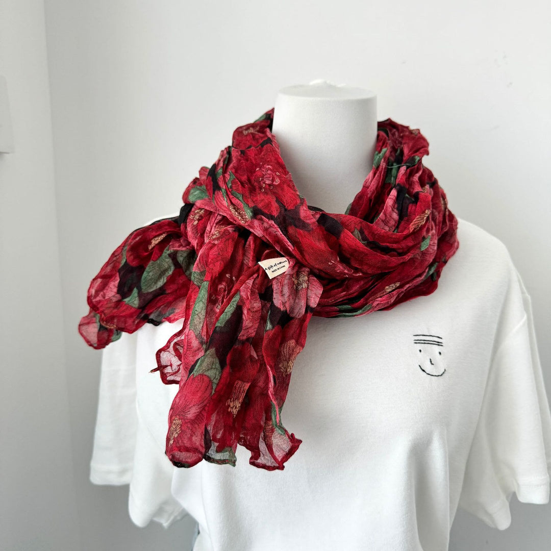 Vintage Pleated Printed Cotton And Linen Thin Scarf