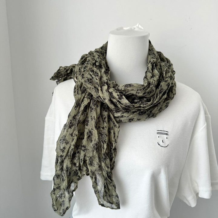 Vintage Pleated Printed Cotton And Linen Thin Scarf