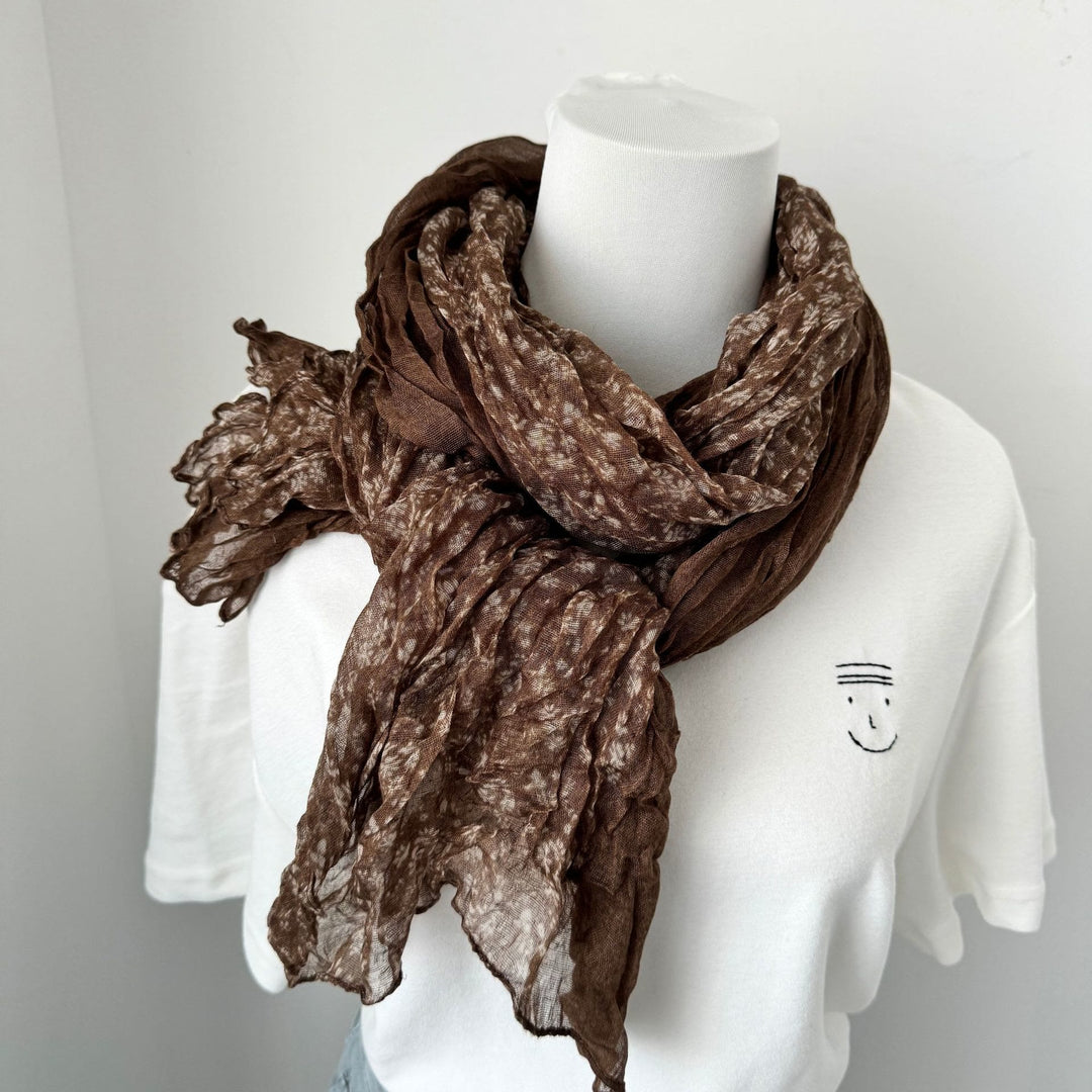 Vintage Pleated Printed Cotton And Linen Thin Scarf