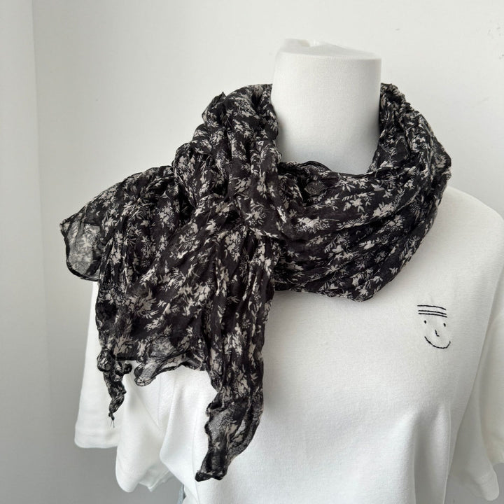 Vintage Pleated Printed Cotton And Linen Thin Scarf