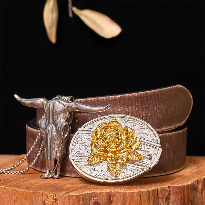 Gold & Silver DIY Hidden Knife Belt Buckle Longhorn Bull Pendant Bundle Set - Rose - Brown Distressed Belt - 42 - image 23