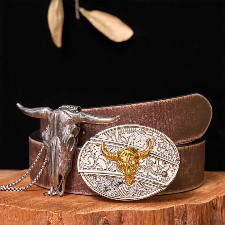 Gold & Silver DIY Hidden Knife Belt Buckle Longhorn Bull Pendant Bundle Set - Bull - Brown Distressed Belt - 42 - image 8