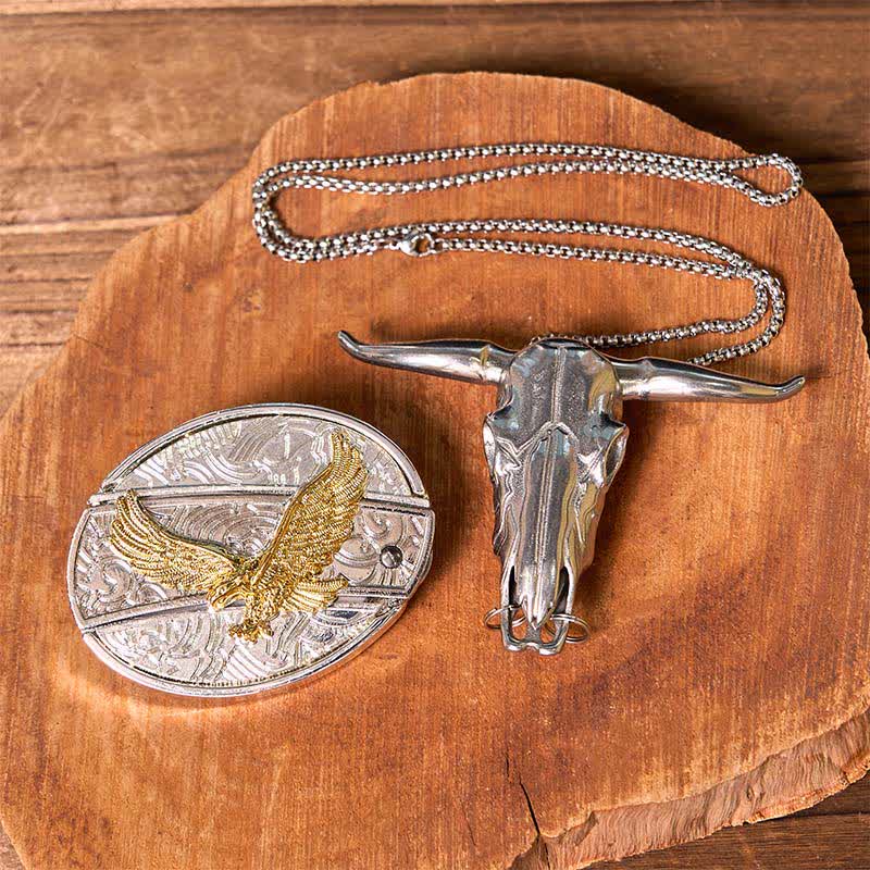 Gold & Silver DIY Hidden Knife Belt Buckle Longhorn Bull Pendant Bundle Set - Eagle - Without Belt - Not Include Belt - image 26