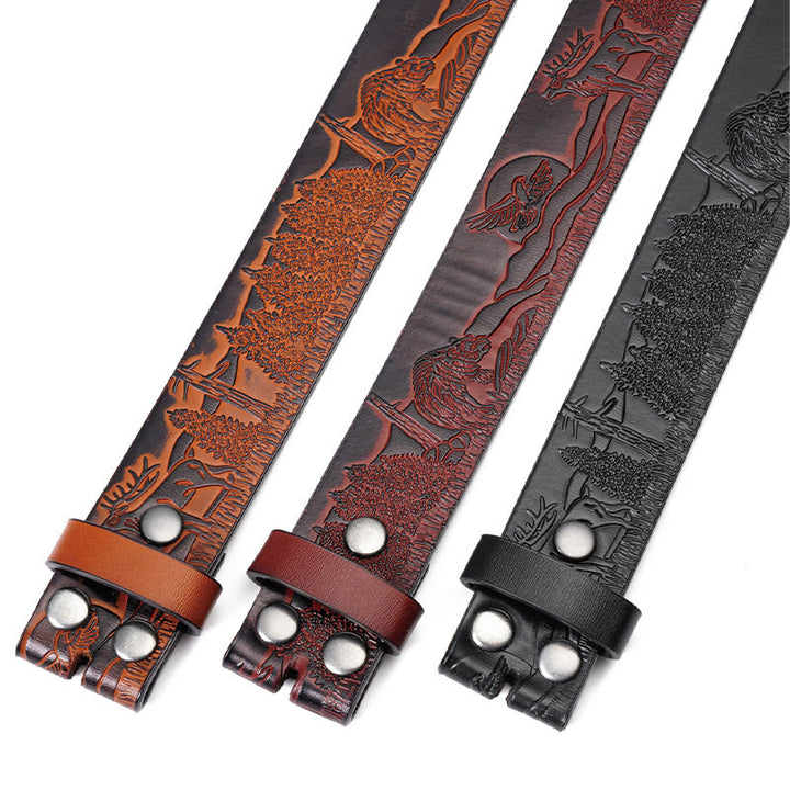 Men's Black Elk Pattern DIY Leather Belt