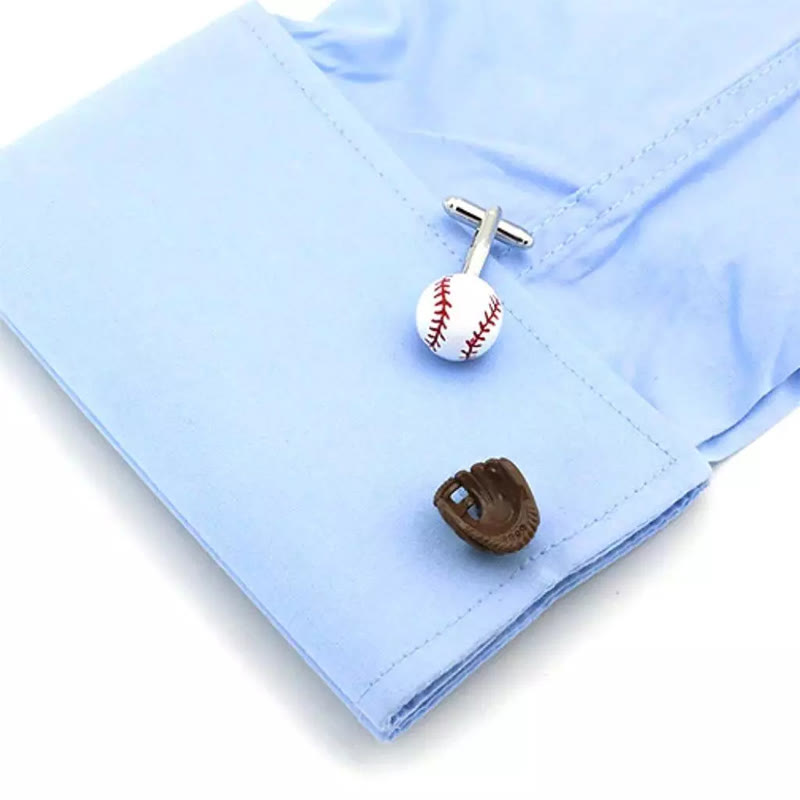 Men's 1 Pair Baseball Player Gloves Button Covers Set Cufflinks - image 1