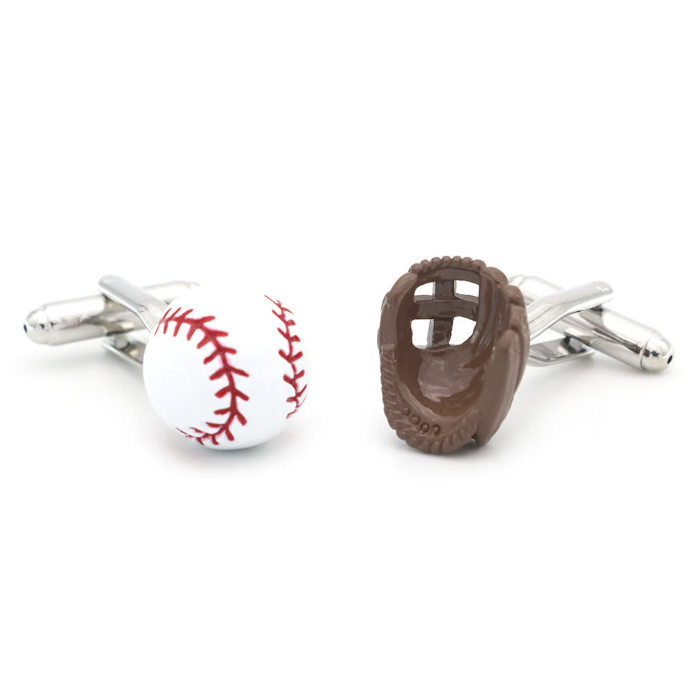 Men's 1 Pair Baseball Player Gloves Button Covers Set Cufflinks - image 6