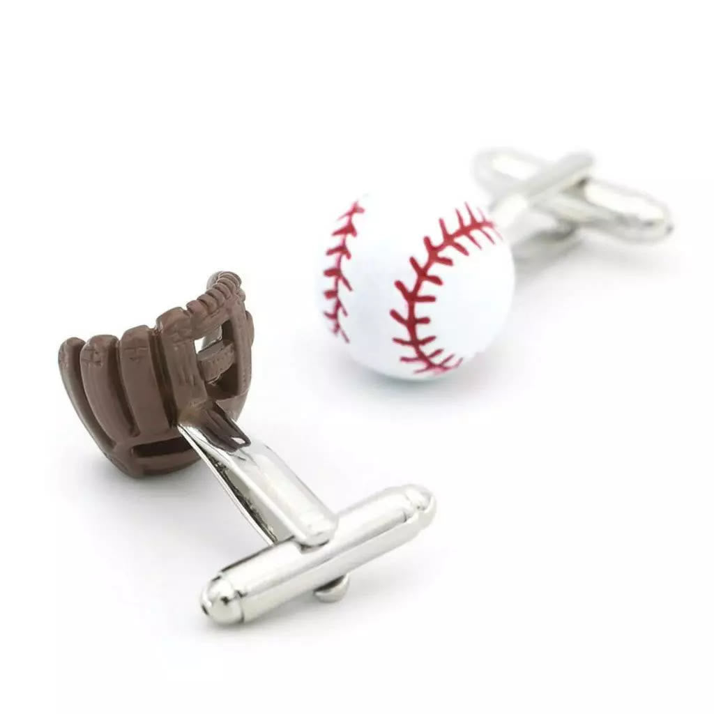 Men's 1 Pair Baseball Player Gloves Button Covers Set Cufflinks - image 4