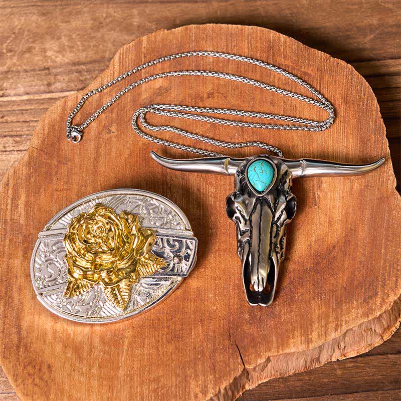 Gold & Silver DIY Hidden Knife Belt Buckle Turquoise Longhorn Pendant Bundle Set (PRE-SALE) - Rose - Without Belt - Not Include Belt - image 20